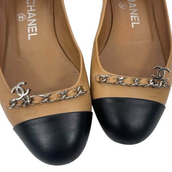 Chanel Interlocking CC Logo Chain Cap Toe Lambskin Ballerina Flat Size 36 - Picture 5 of 16